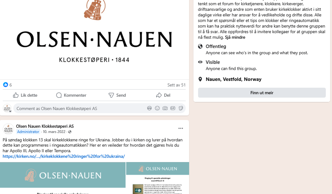 Olsen Nauen Klokkestøperi, klokkespill, kirkeklokker, skipsklokker, 1844, gårdsklokker, norsk industri, småklokker, brukerforum, facebook