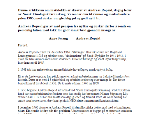 Om matklokka artikkel av andreas ropeid
